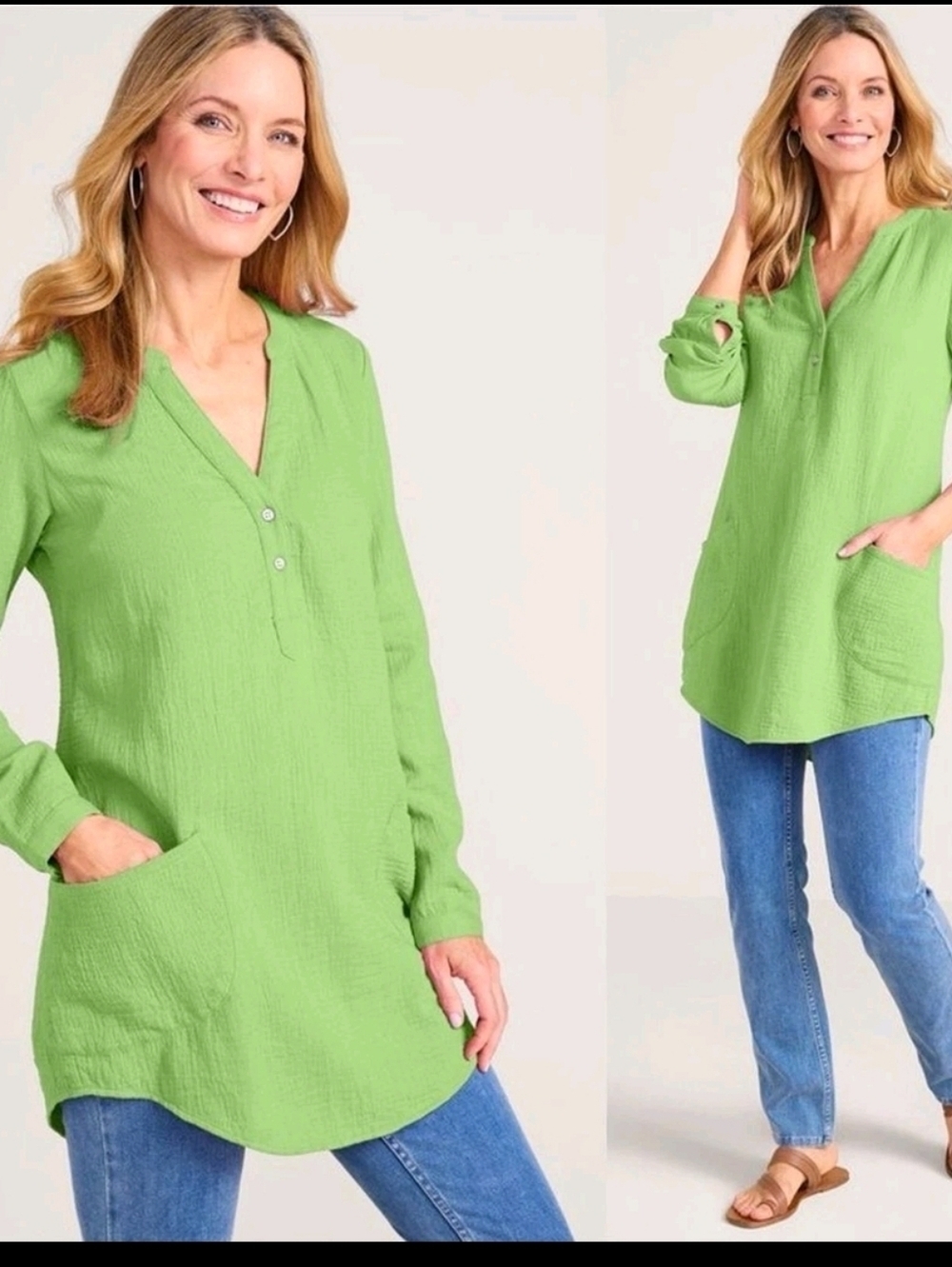 Soft Surroundings Womens Green Gauze Tunic Shirt ResortWear Sz M - Picture 2 of 7